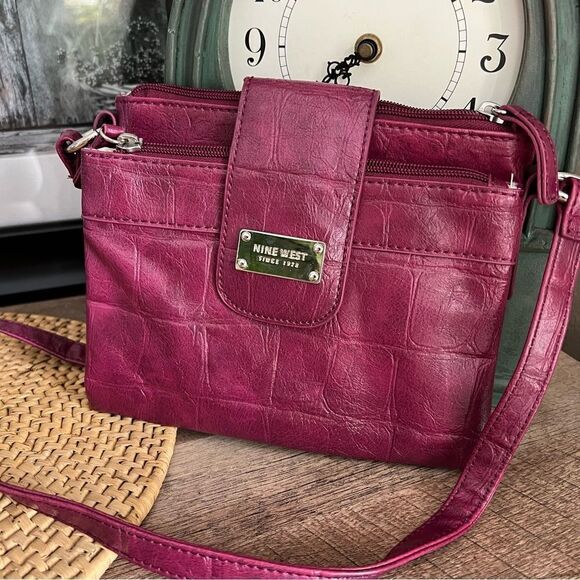 Nine West Burgundy Crocodile Crossbody Bag - Picture 1 of 9